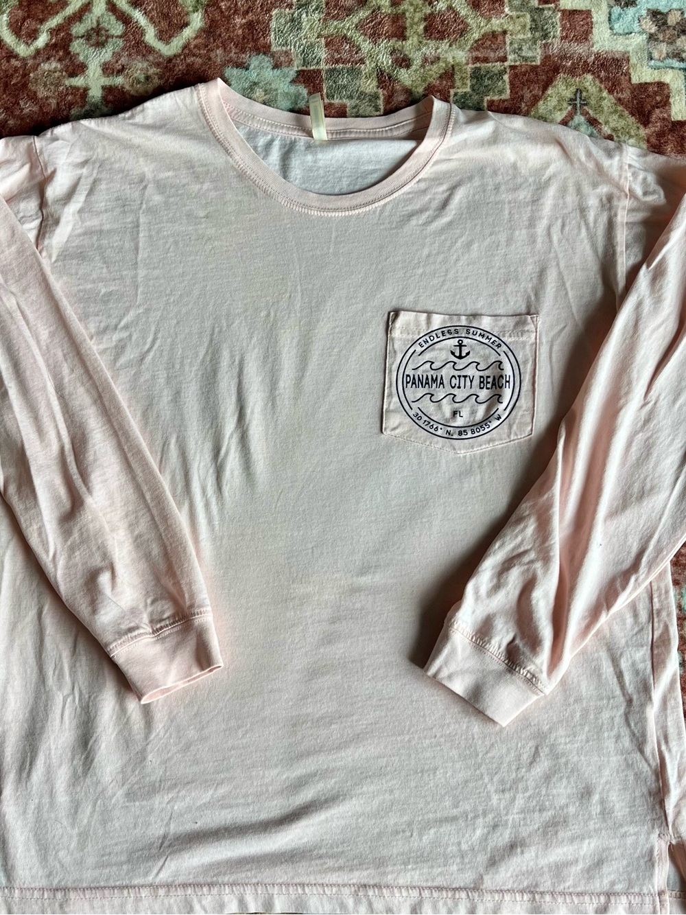 Long Sleeve Pocket Tee Light Pink - Panama City Beach Graphic